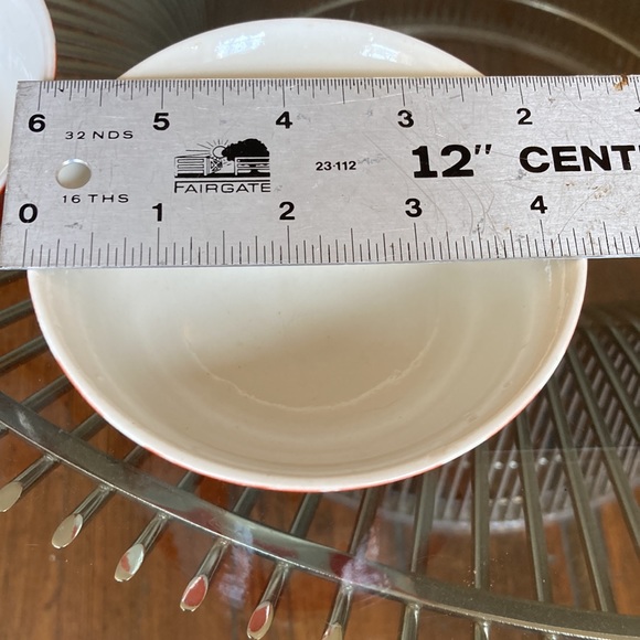 Set of two handmade vintage porcelain ceramic orange ikat bowls - Picture 6 of 10